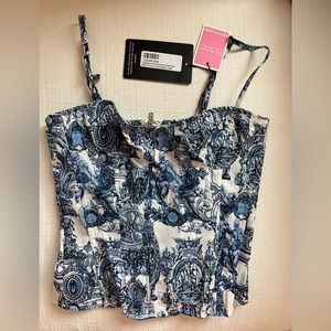 Pretty Little Thing Blue Renaissance Print Structured Corset Top Size 2 (US)